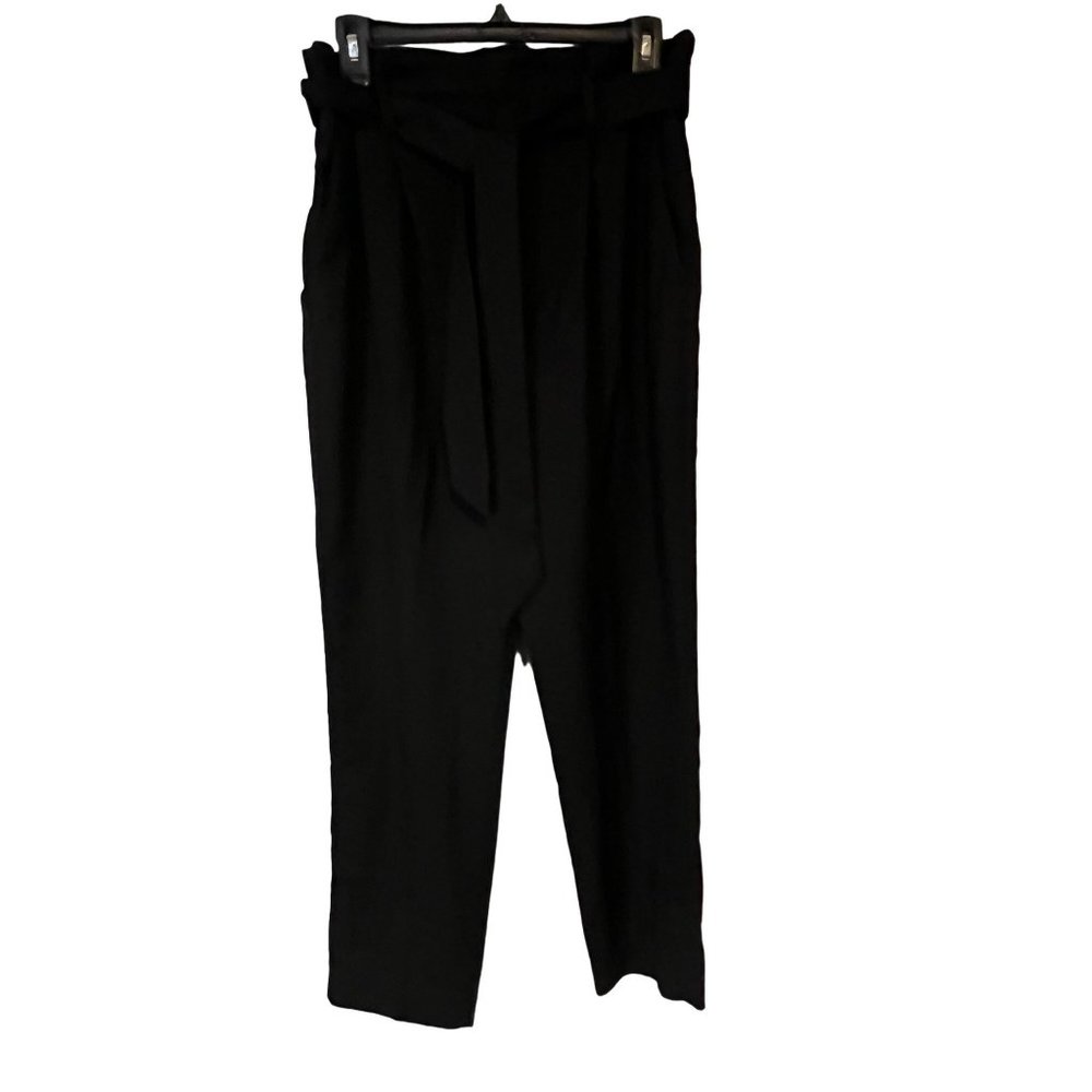 H&M Pants Womens 8 Black Retro High Ruffle Waist Sash Belt Relaxed Wide Leg